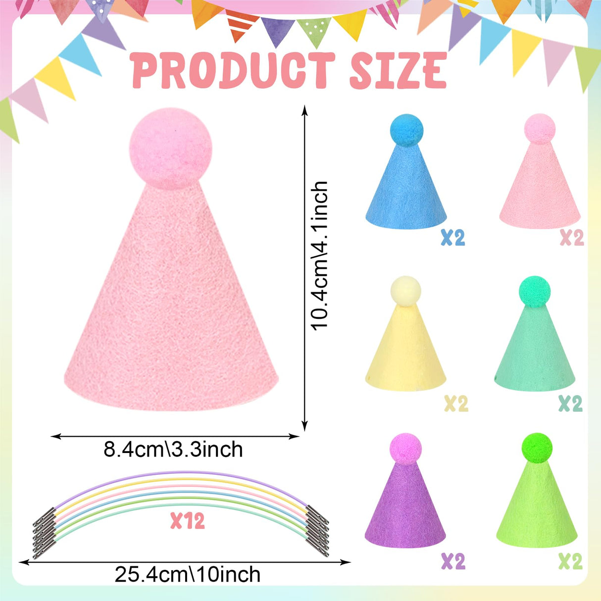 DRANSMIC 12pcs Mini Party Hats for Stuffed Animals, Macaron Hats for Dolls Dog Cat Rabbit Puppies Birthday Party Cone Hats Photo Prop