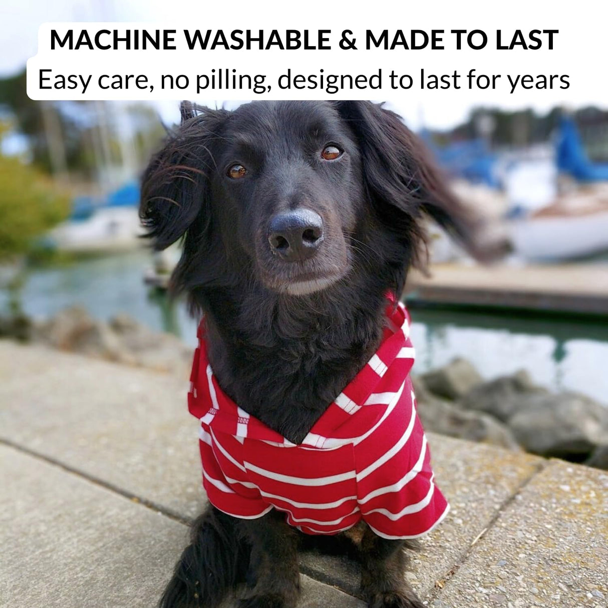 DJANGO Dog Hoodie – Warm, Lightweight, Soft & Stretchy Dog Sweater with Hood, Harness Hole & Elastic Waistband – Cozy Sweatshirt for Small Dogs up to 25 lbs, Dachshunds & Puppies – Crimson Red, Small
