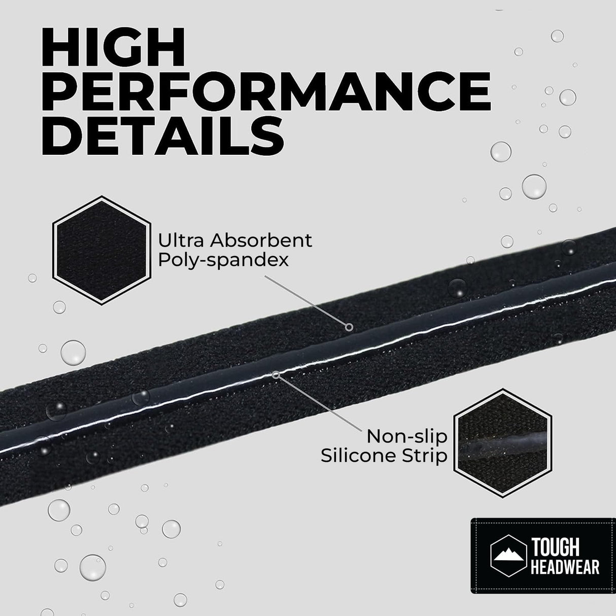 Tough Headwear Thin Elastic Headbands for Men - Sports Hair Head Band for Women & Men - Non Slip Mens Workout Headband - Running or Soccer Headband - 6-Pack