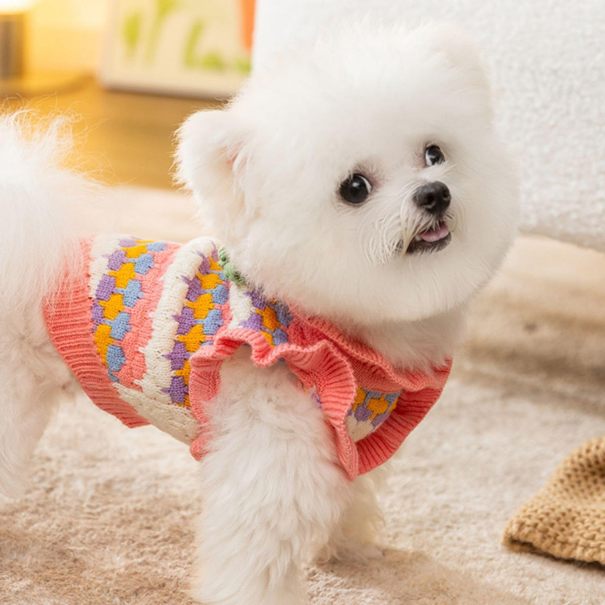Cute Tulip Flower Sweater Winter Dog Sweater Puppy Coat Thick Dog Clothes for Small Medium Dogs Boy Girl