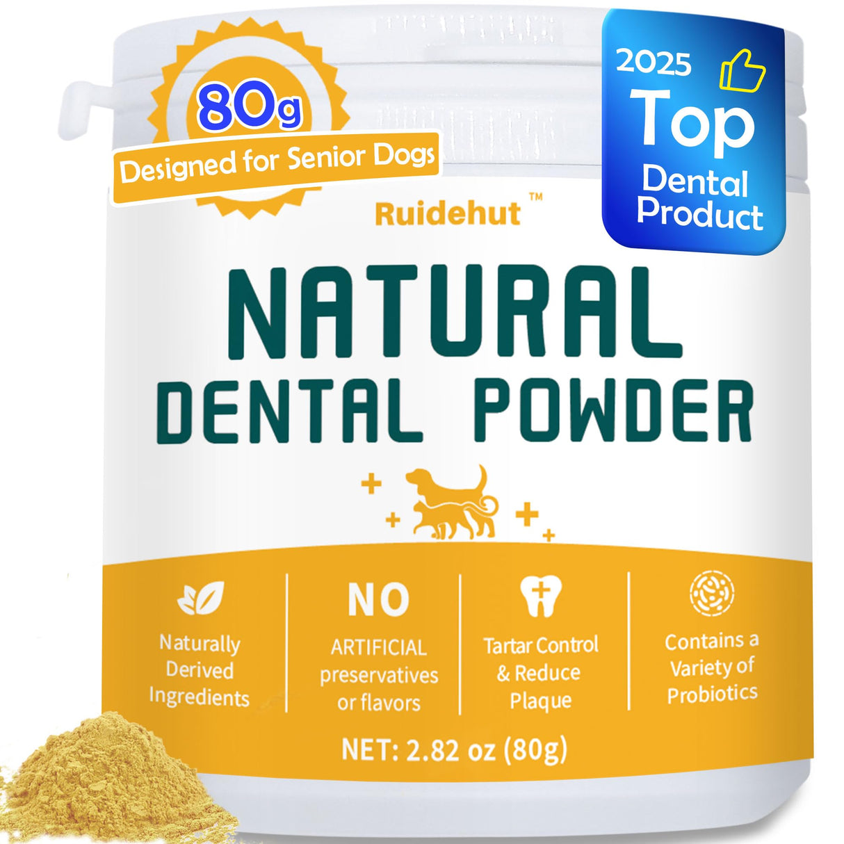 Senior Dog Dental & Supplement Powder - Contains Vitamin E, Glucosamine, Omega-3 and Probiotics - Effectively Removes Tartar Buildup, Supports Your Dog's Dental, Joint, and Digestive Health, 2.82 oz