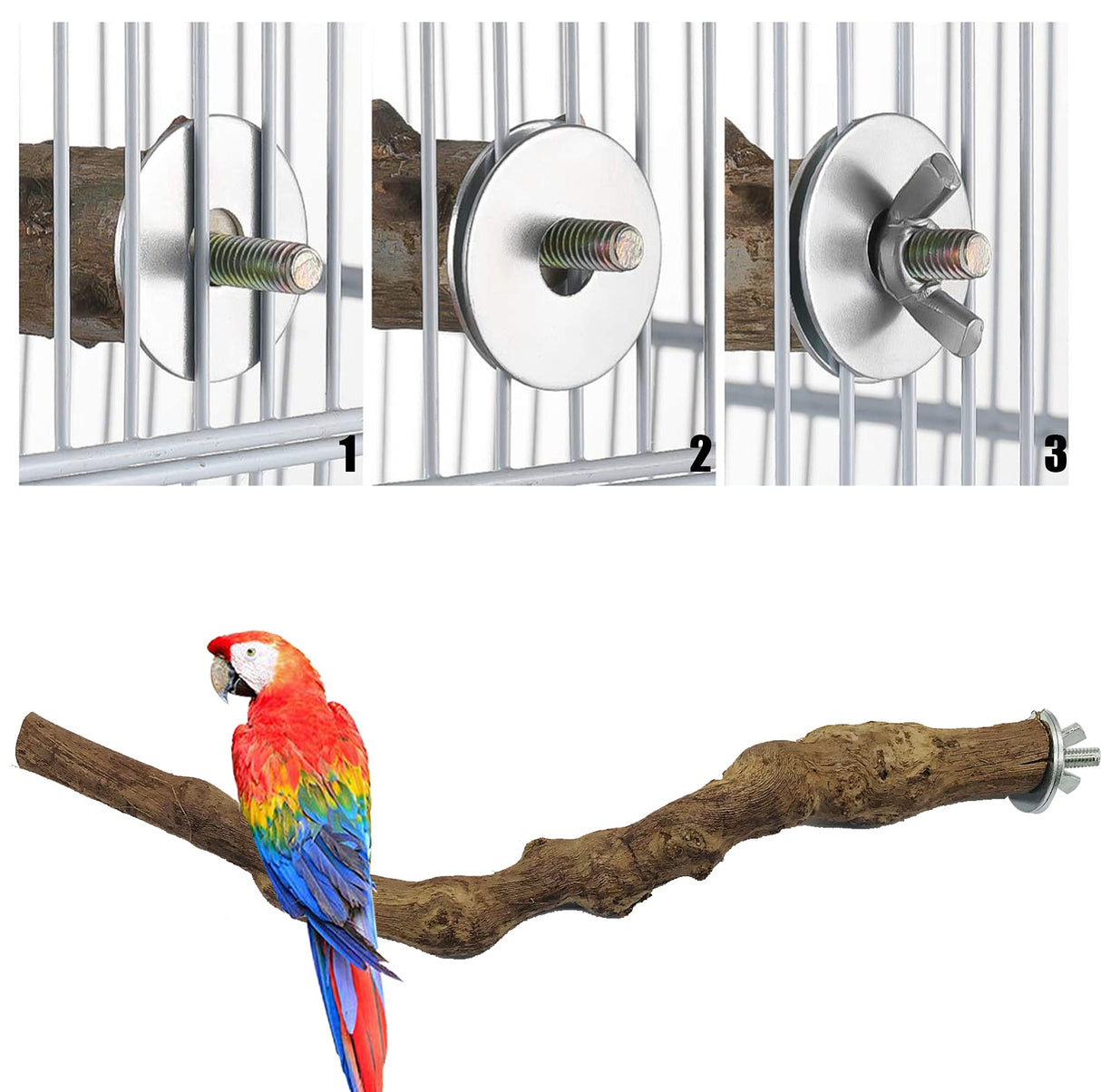 Allazone 4-Piece Bird Perch - Natural Grapevine Stick Swing Chewing Toys for Parrot Cages, Cockatiels, Parakeets, Finches
