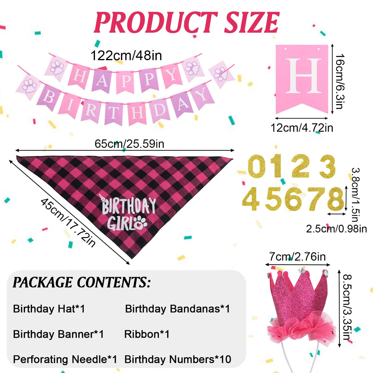 HACRAHO Dog Birthday Bandana Hat Set,1 Set Puppy Birthday Party Supplies for Girl Dogs Dog Birthday Decorations with Birthday Numbers Pet Party Hats Scarf Banner Set for Small Medium Dogs(Red)
