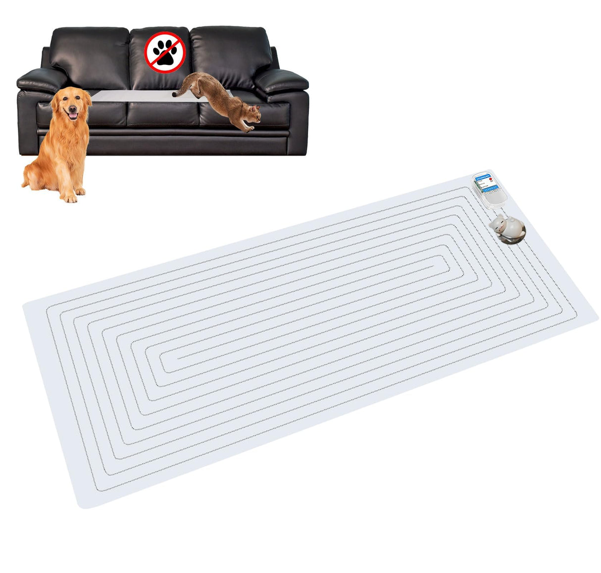 Pet Shock Mat for Dogs and Cats with Tester - Keep Pets Off Couch, Bed, Kitchen with Adjustable Training Modes 48X20