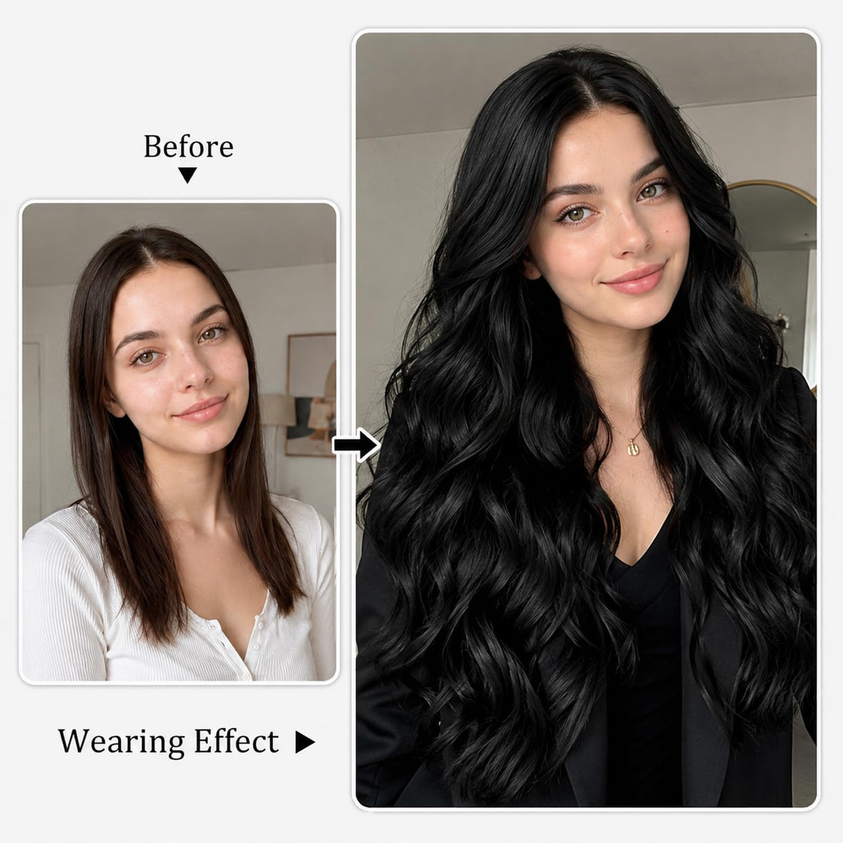 Black Hair Extensions, 20 Inches Soft Synthetic Curly Hair Extensions Clip ins (Color: Black)