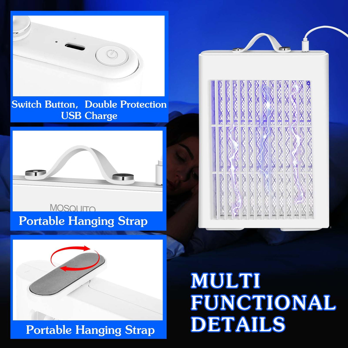 Qualirey Electric Bug Zapper Indoor, 3000V Powerful Mosquito Killer USB Powered Mosquito Zapper Lamp, Insect Traps Fly Zapper for Home, Kitchen, Bedroom, Baby Room, Office(White)
