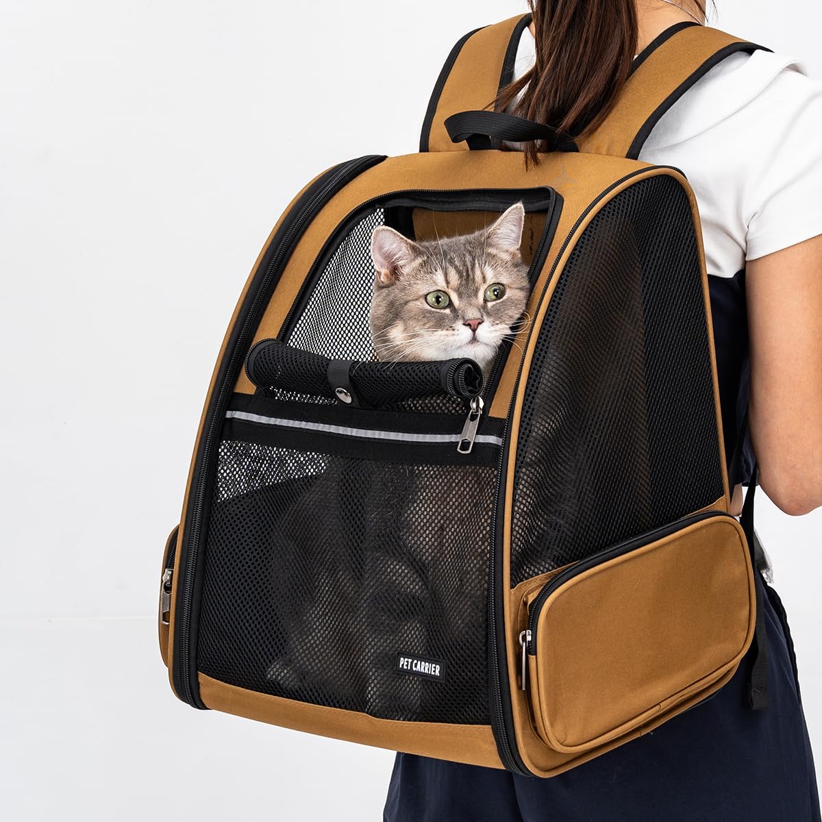 Cat Backpack,Expandable Cat Carrier Backpack, Dog Backpack Carrier and Pet Carrier Backpack, Suitable for Cats, Dogs Kitten or Small Dogs, Travel Friendly Puppy Cats Bag (Brown)