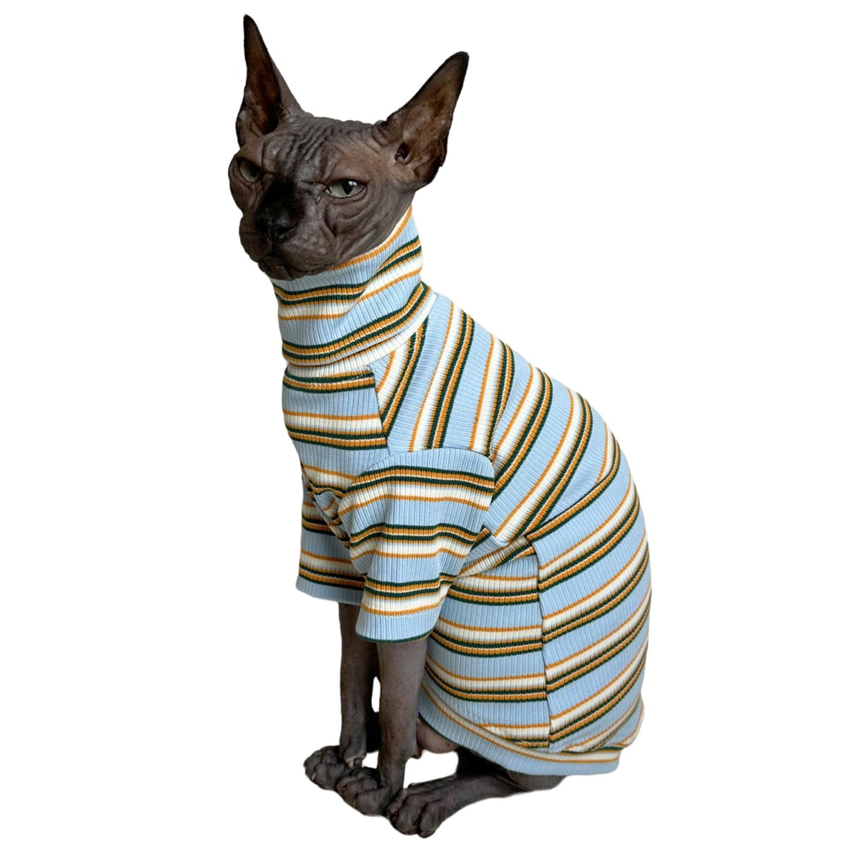 Turtle Neck Vintage Stripes Sphynx Hairless Cat Cotton T-Shirts Pet Clothes Vest Kitten Shirts Sleeveless, Cats & Small Dogs Apparel (Light Blue, S (3.3-5 lbs))