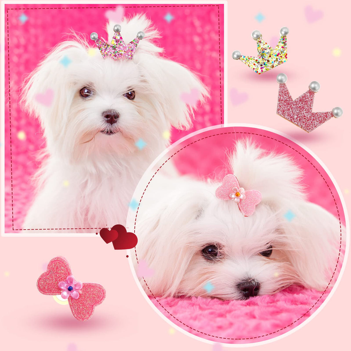 40 Pcs Dog Hair Bows Small Dog Hair Clips Puppy Yorkie Barrettes Princess Style Bow for Cat Party Birthday Grooming Accessories(Pink)