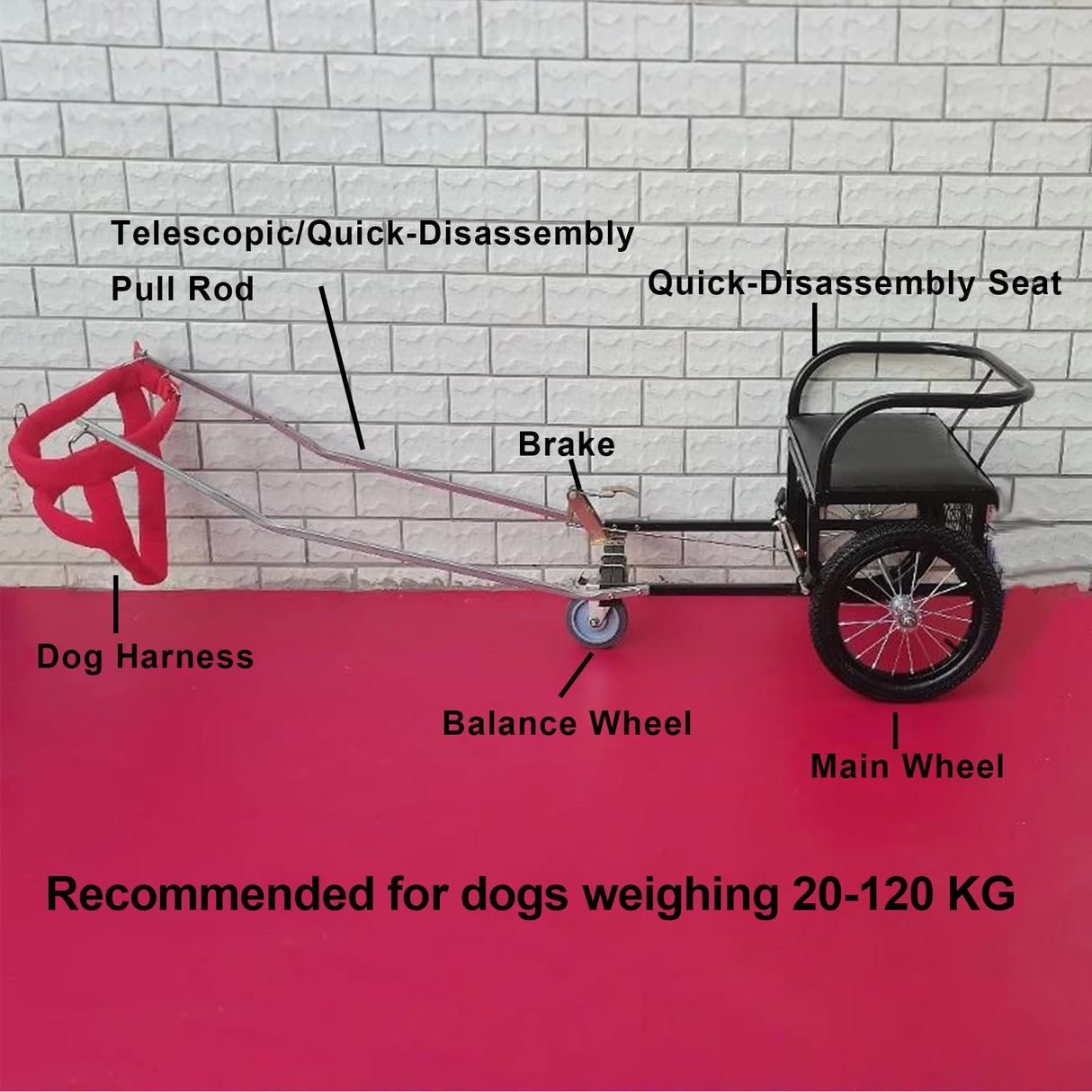 JIYCD Dog Trailer Dog Carts for Dogs to Pull People Dog-Pulling Stroller with Seat Detachable Lightweight for 22 lb-132 lb Small Medium and Large Dogs, Load Capacity 100 kg(Size:88lb-132lb)