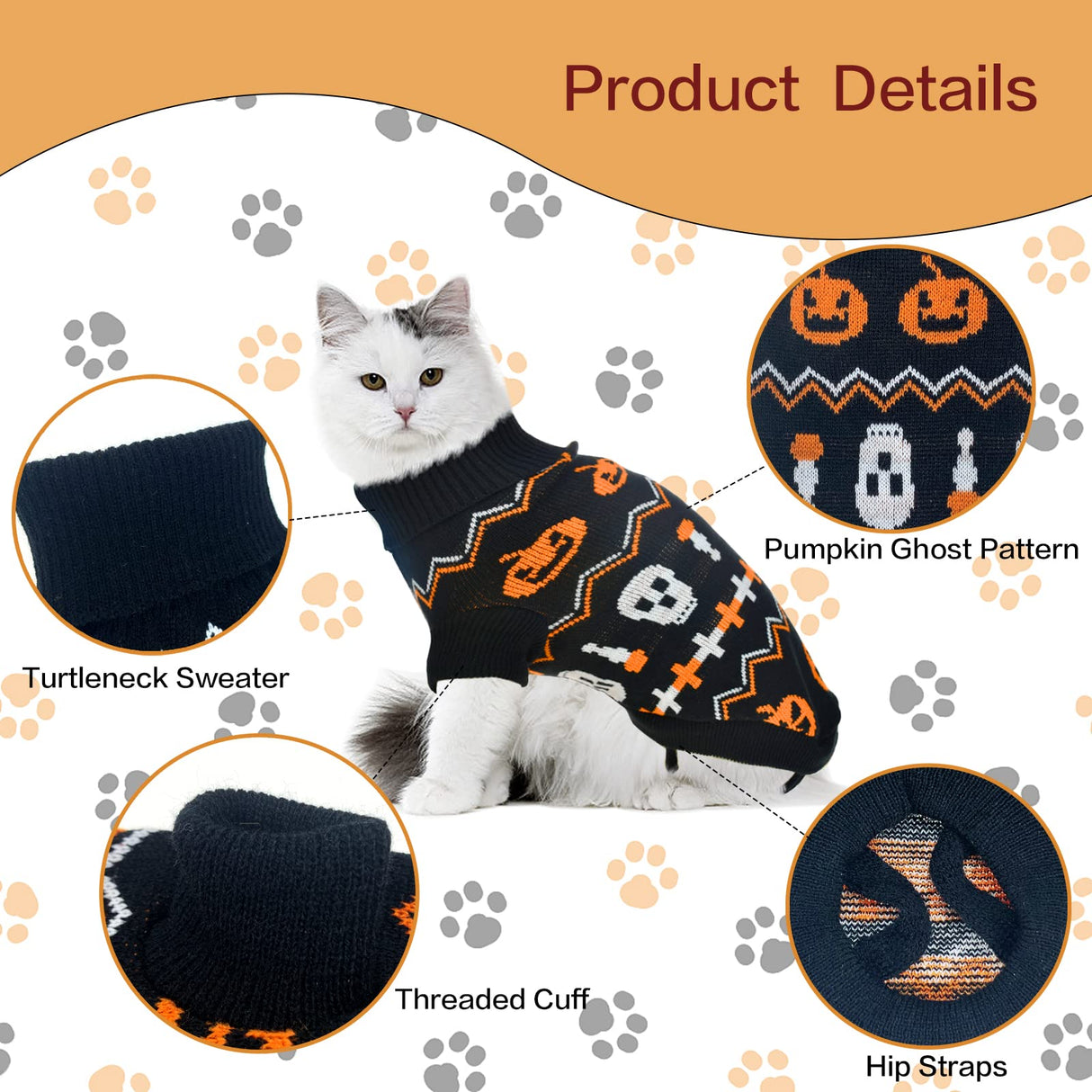 Vehomy 2Pcs Pet Halloween Sweaters Dog Halloween Pumpkin Sweater Kitten Cat Holiday Theme Turtleneck Knitwear Shirt with Pumpkin Skull Patterns Dog Puppy Halloween Costume Clothes for Small Dogs XXL