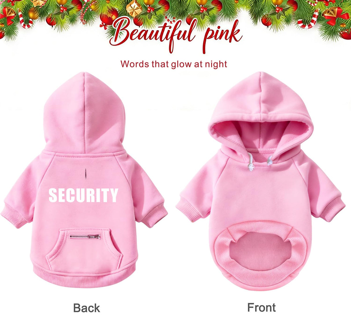Otunrues Dog Hoodie for Large Dogs Glow-in-The-Dark Security Dog Sweater Sweatshirt Hooded Soft Brushed Fleece WinterClothes with Dual Pocket Zip Puppy Hoodies Pink XL