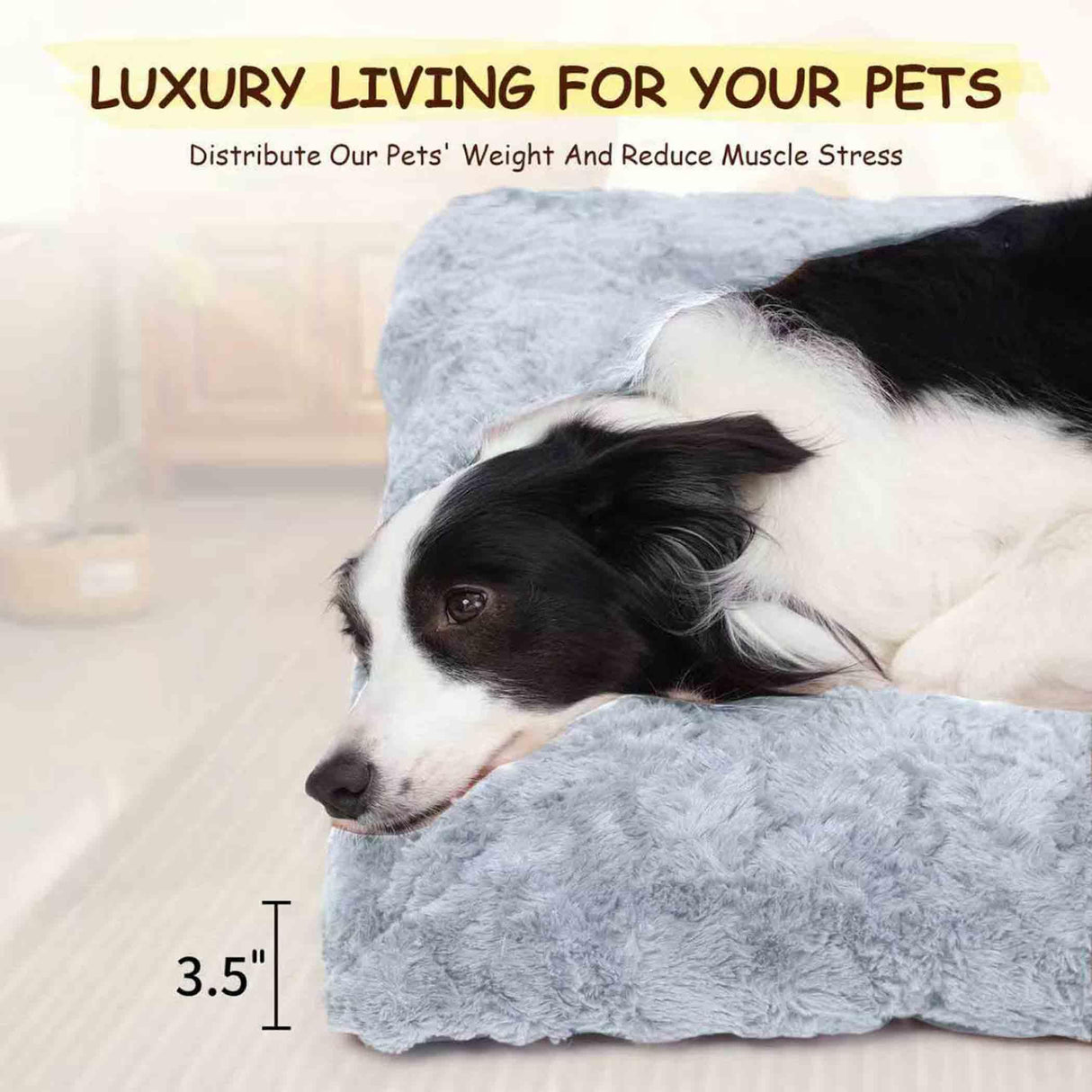Razyzil Washable Dog Bed for Small to Large Dogs, Calming Anti Anxiety Medium Dog Bed, Deluxe Plush Faux Fur Crate Beds, Comfy Fluffy Kennel Pad Pet Sleeping Mat with Non-Slip Bottom, 41"x27", Gray