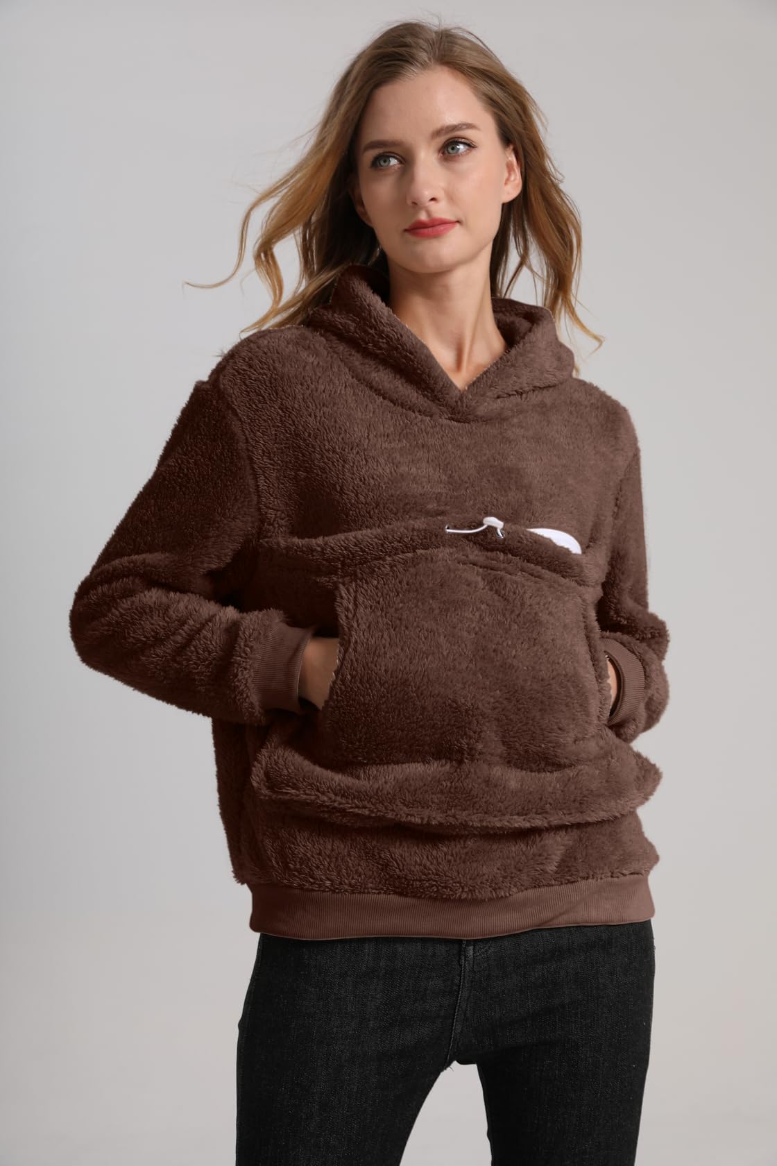 Kei Tomlison Pet Cat Dog Pouch Hoodies Small Animal Carrier – Kitten Puppy Pouch Sweatshirt Kangaroo Pocket Pullover for Women Brown
