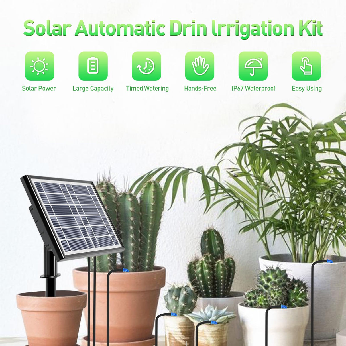 39 FT Solar Drip Irrigation Kit System, Garden Watering System,3W 3000mAh Larger Capacity,Auto Easy DIY Watering Device, Automatic Outdoor/Indoor Irrigation,Support 15Pots(Expansion Kit)