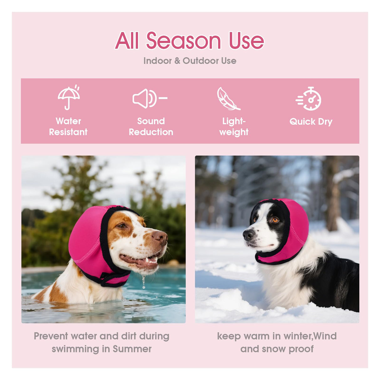 AuraPaw Dog Calming Hoodie for Noise Reduction Anxiety Relief,Dogs Ear Head Cover,No Shake Ear Wraps for Dogs,Dog Ear Headband Muffs Head Wraps for Grooming Firework Force Drying,Rosered,L