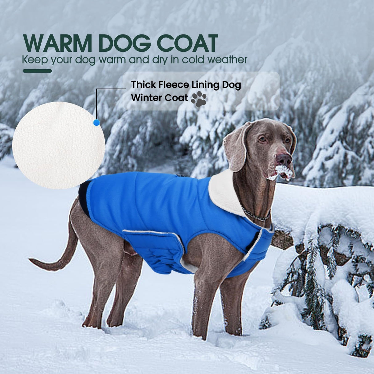 Kuoser Dog Coat Small, Cold Weather Reflective Waterproof Dogs Jacket with Warm Fleece Lining, Turtleneck Dog Winter Coat with Zipper, Doggy Snow Jacket Pet Coats for Small Medium Large Dogs, Blue S