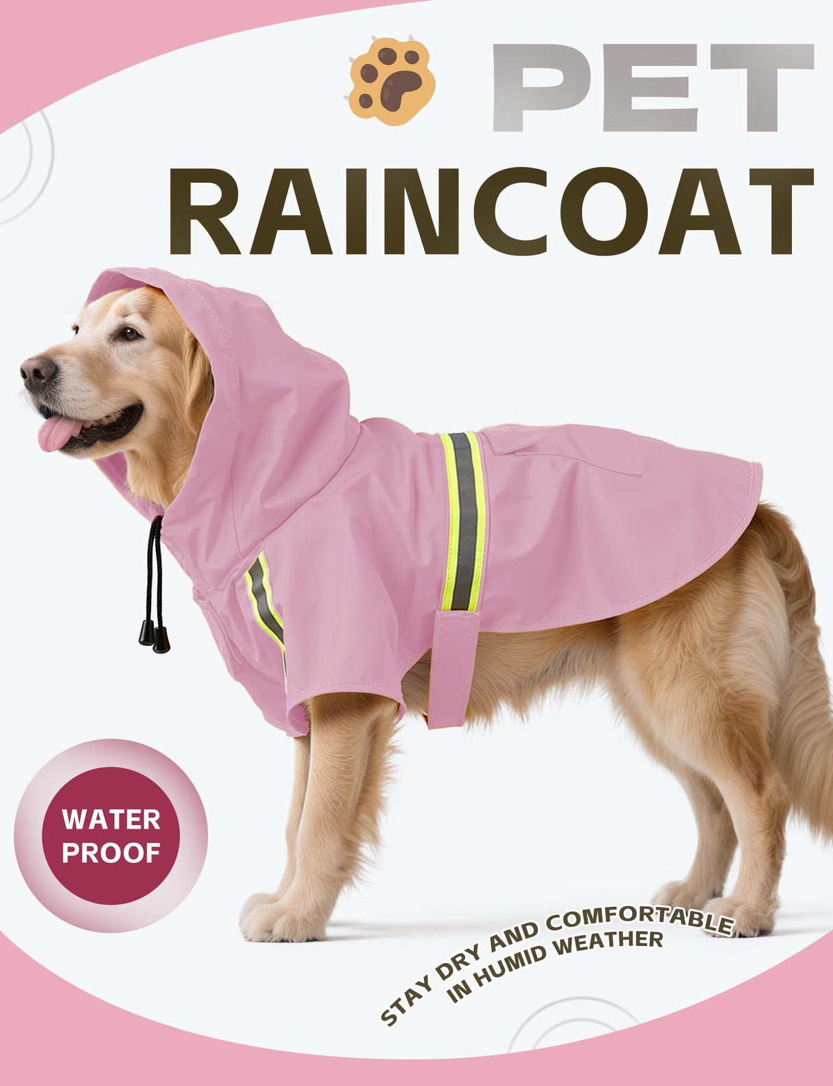 Dog Rain Coat, Waterproof Adjustable Dog Rain Jackets, Reflective Strap Pet Rain Coat with Leash Hole, Hooded Snowproof Windproof Clothes for Small Medium Dog Large