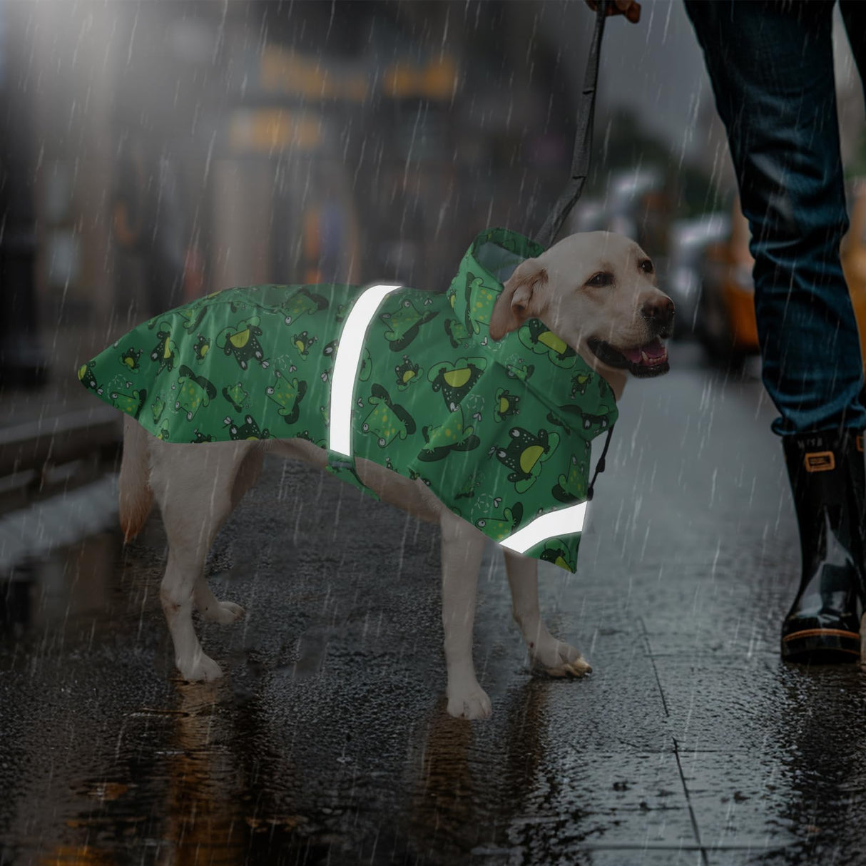 DELIFUR Large Dog Raincoat - Waterproof Dog Rain Poncho Adjustable Double Layer Rain Jacket with Hood for Medium Large Dogs Designed with Leash Hole Reflective Strip(Green Frog, X-Large)