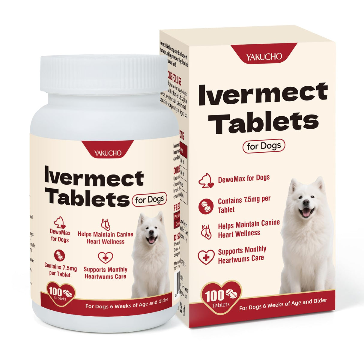 lvermect Tablets for Dogs, 99% Purity for Heart Health, Supports Canine Heart Wellness, Promotes Immune Support - 7.5mg(100 Tablets)