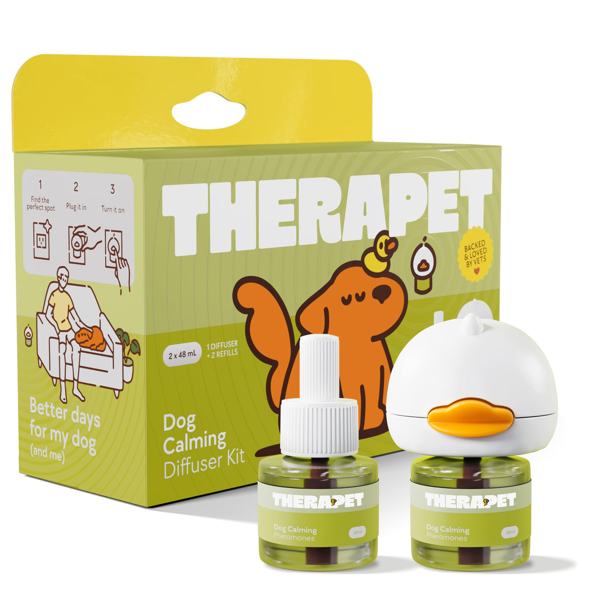 TherapetMD 60-Day Dog Calming Diffuser - for Stress, Destructive Behavior, Pee Accidents, Separation Anxiety, Barking, Aggression & Chewing - 60-Day Refill Included - Packaging May Vary