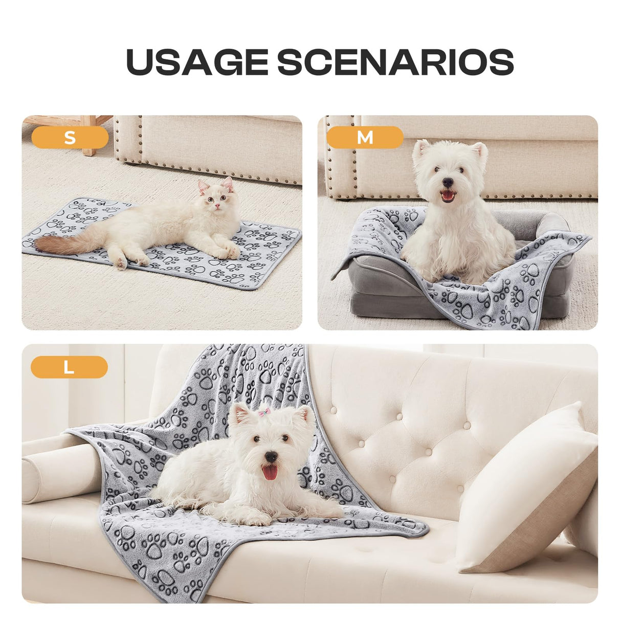 Luciphia 1 Pack 3 Blankets Fluffy Premium Fleece Pet Blanket Flannel Paw Printed Throw for Dog Cat Grey Paw Large(41"x31",Pack of 3)