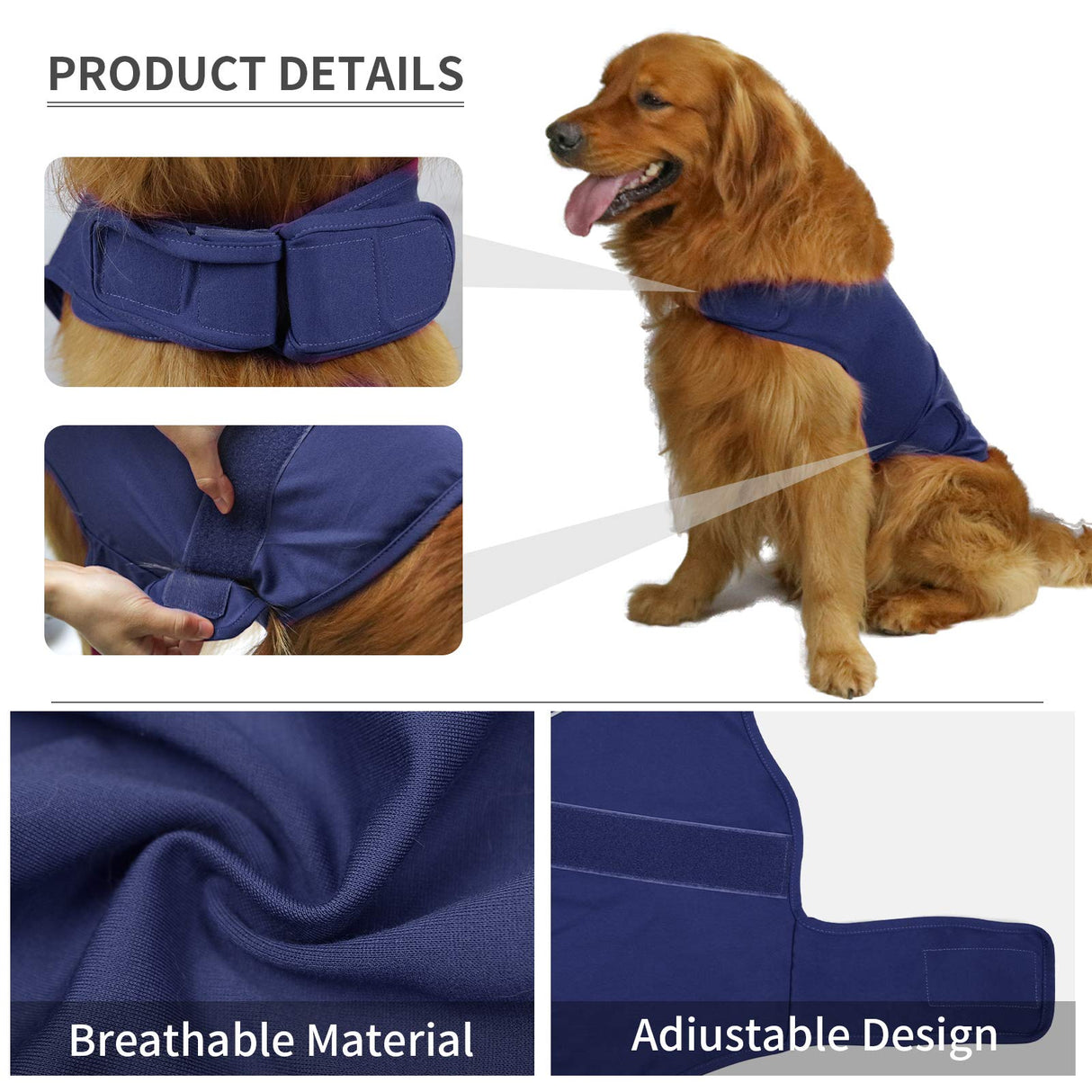 cattamao Comfort Dog Anxiety Relief Coat, Dog Anxiety Calming Vest Wrap for Thunderstorm,Travel,4th of July Fireworks,Vet Visits,Separation Anxiety Relief for Dogs (XL,Navy)