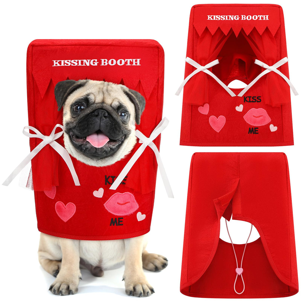 Solsew Valentine Dog Costume Kissing Booth Headpiece for Dog and Cats Cute Pup Kissing Booth Pet Headwear Costume Gift for Holiday Birthday Party(S/m)