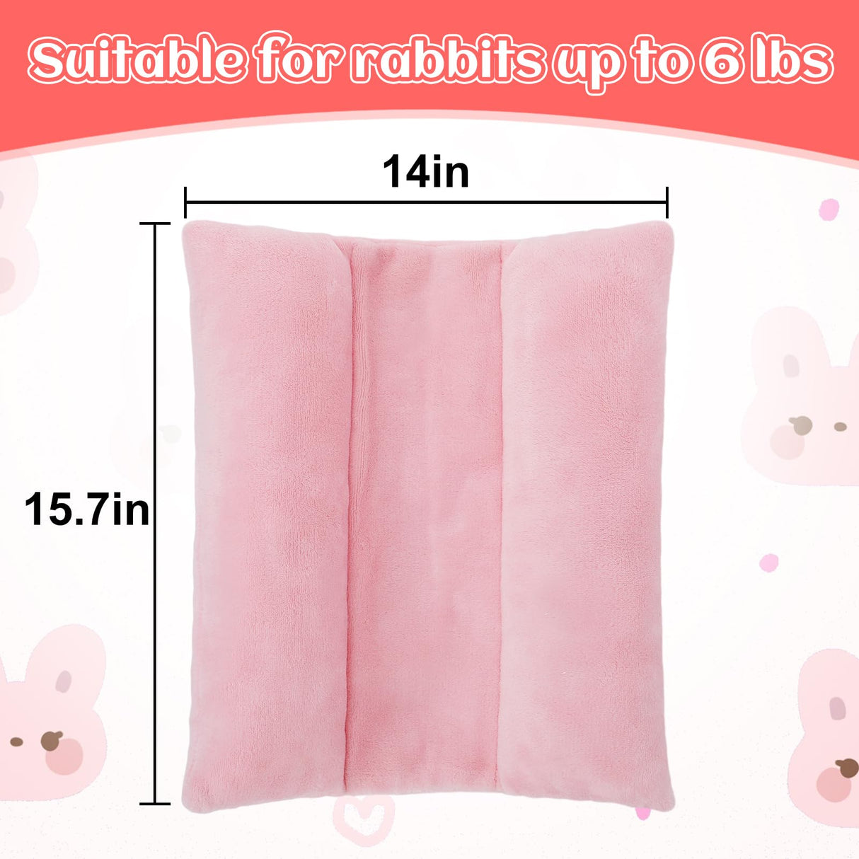 MEWTOGO 15.7" x 14" Bunny Bed for Rabbit Cage - Thickened Soft Prevent Sore Hocks Plush Mat with Cotton Lounger Pillows, Small Animal Flop Mat for Hutch Sleeping Indoor, Pink