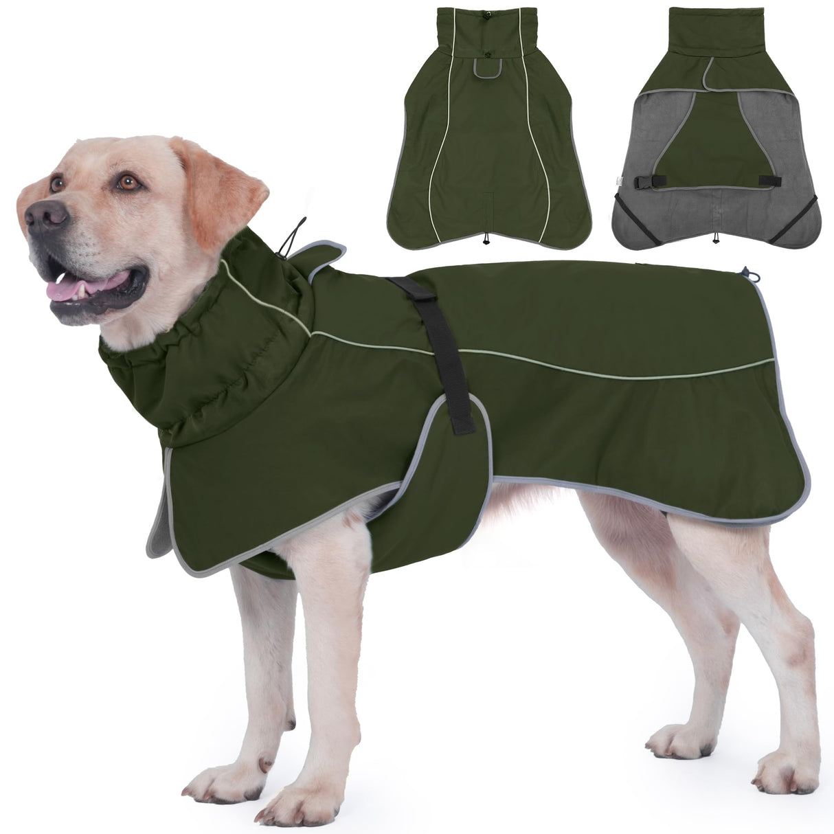 HezzLuv Dog Raincoat, Waterproof Dog Coat with Reflective Straps, Leash Hole & Polar Fleece Lining, Winter Snow Rain Coat for Small, Medium & Large Dogs, Warm, Windproof Vest Jackets