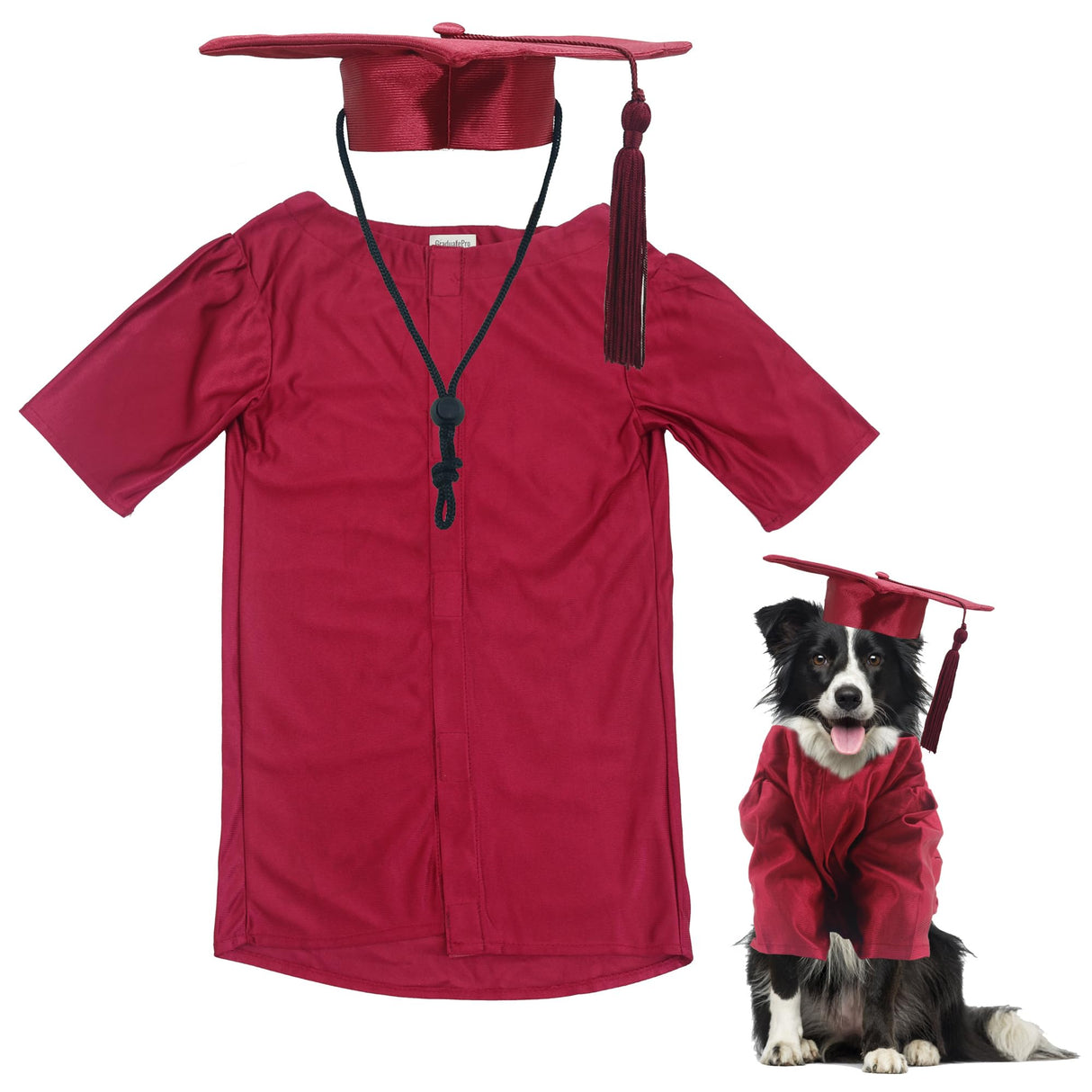 GraduatePro Dog Graduation Cap and Gown Costume Set - Adjustable Knit Fabric with Gold Tassel, 4 Sizes (S/M/L/XL) for Small Dogs & Cats to Medium Dogs, Washable Formal Pet Graduation Attire (Maroon)