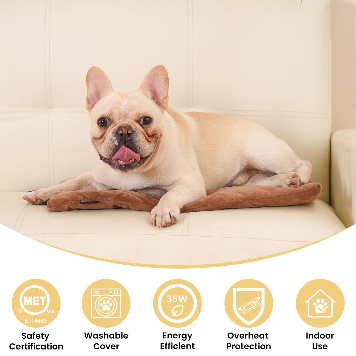 PetTemp Pet Heating Pad for Cats Dogs Indoor & Sheltered Outdoor Waterproof Heated Cat Bed Heated Dog Bed Chew Resistant Cord Constant Temperature Brown 20 x 16 Inch
