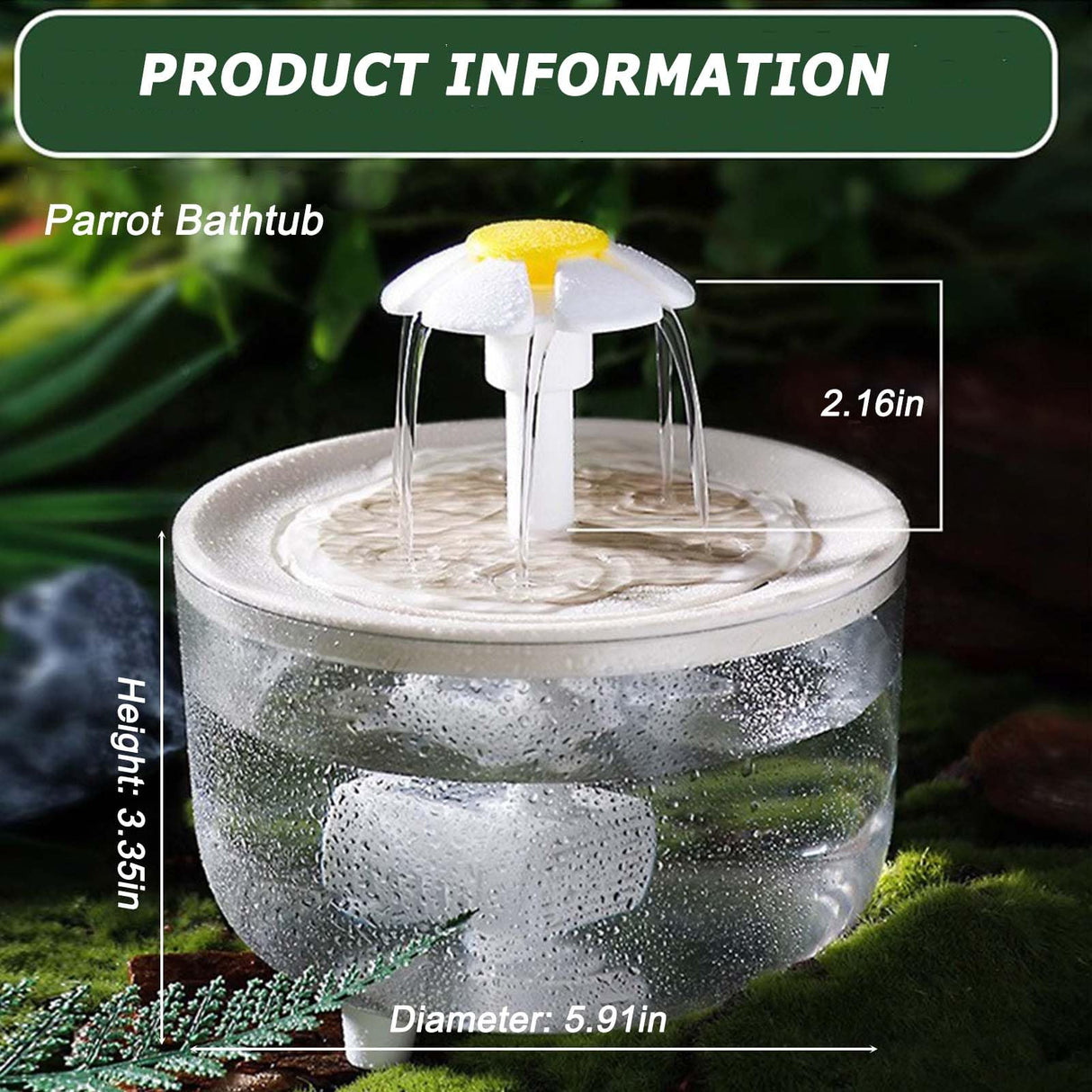 Petlex Bird Bath Indoor Automatic Parrot Shower Bathtub with Pump Recirculating Filtration Safe for Birds to Bathe or Drink, Perfect for Parakeets Budgie Cockatiels Lovebirds Finches Canaries