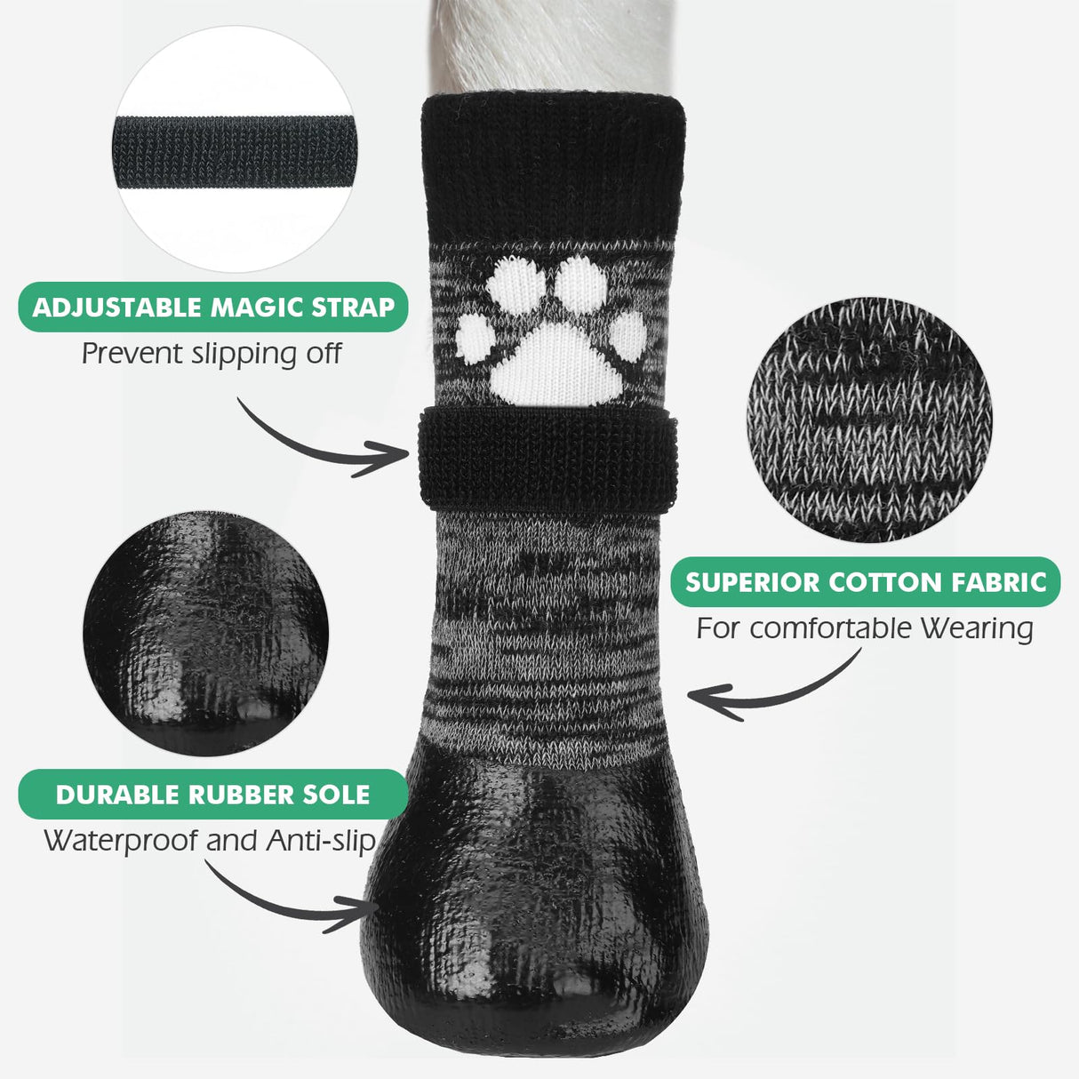 Mihachi Dog Socks Anti Slip with Straps Traction Control Waterproof Paw Protector, Dog Boots for Hardwood Floors Prevent Licking, Black XXL