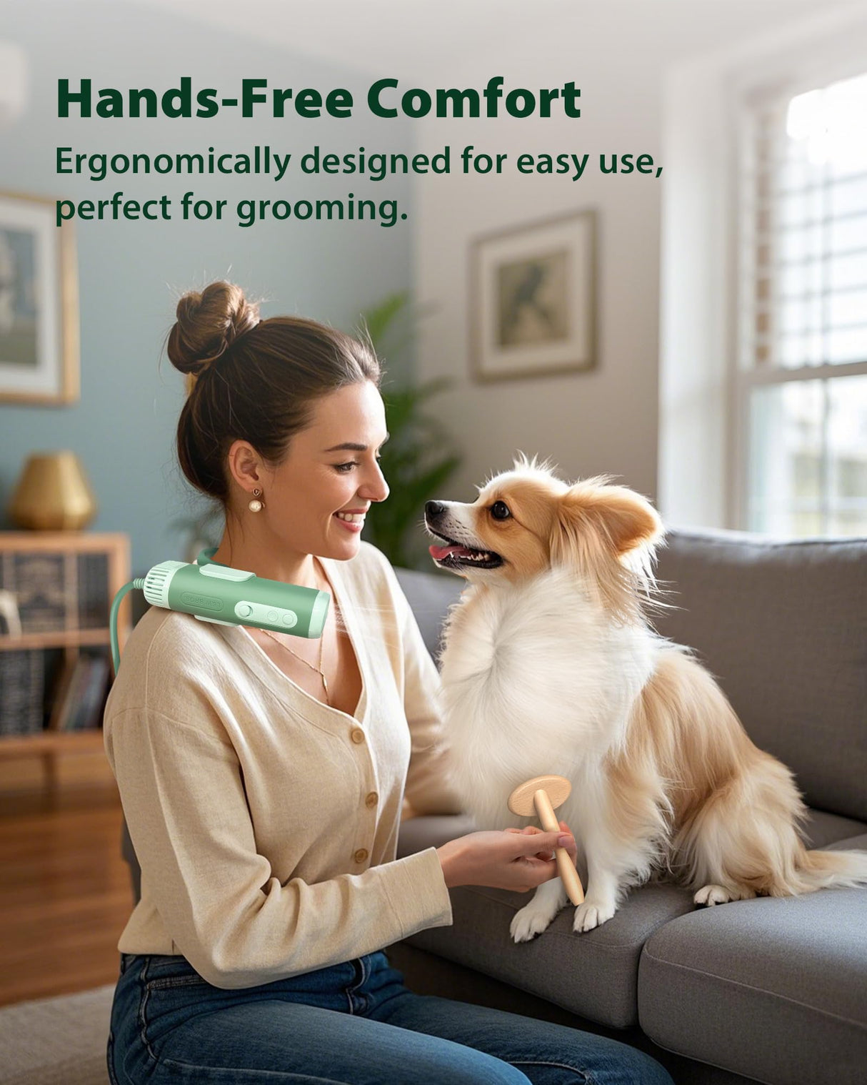 L&W BROS. Hands Free Dog Dryer – Powerful & Professional Pet Blow Dryer for Small & Medium Dogs & Cats, Adjustable Airflow, Easy Storage, Negative Ion Technology (Green)