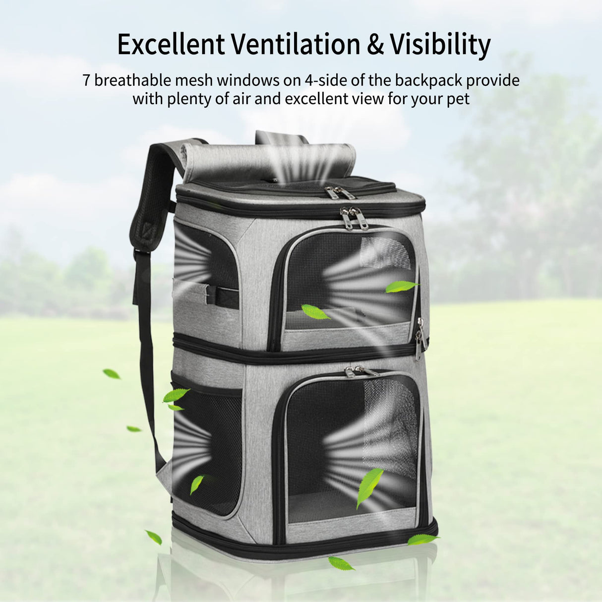 Double Cat Carrier, Cat Backpack Carrier for 2 Cats, Multi Dog Backpack, Two Cat Carrier with 7 Ventilation Windows, Built-in Frame and Support Plate, Safety Straps, Collapsible, Perfect for Travel