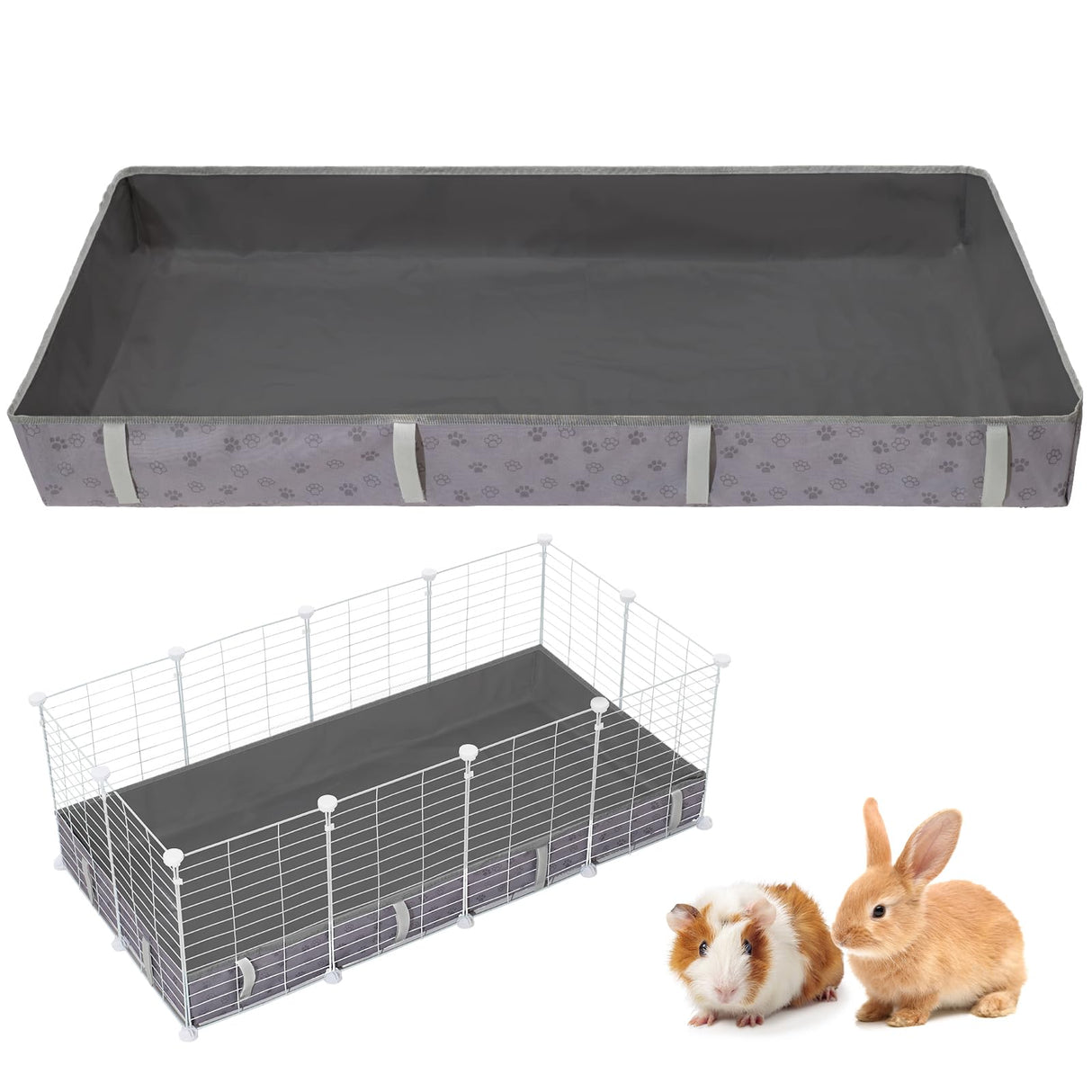 Funfurry Waterproof Guinea Pig Cage Liner,Washable Tarp Bottom Base,Cage Liners for Small Animals,Hamster Chinchilla Hedgehog Ferret Rabbit. (Dark Grey-Paw, 24" X 36")