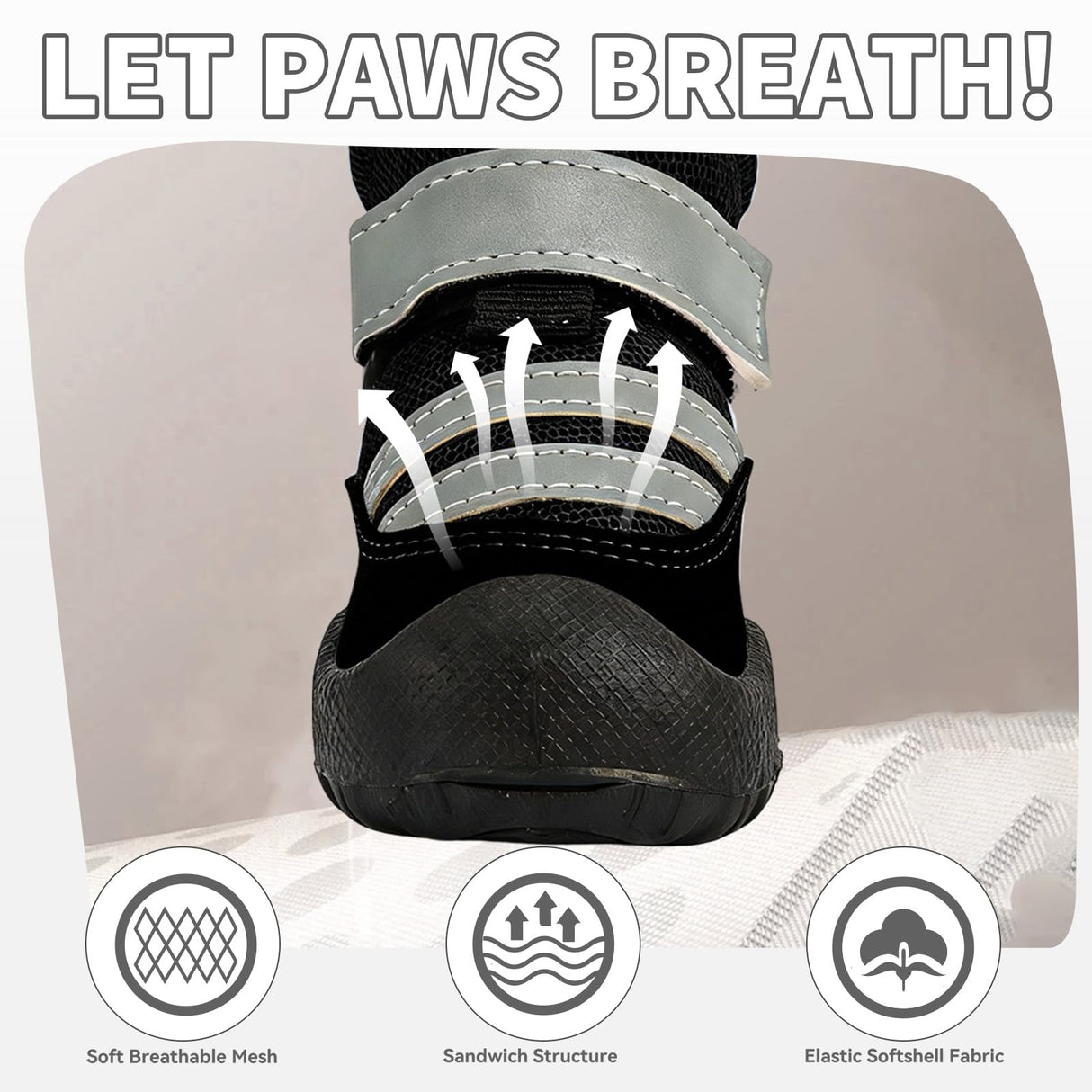 Furrtripsy Dog Boots, Waterproof Dog Shoes with Reflective Straps, Rugged Anti-Slip Sole Paw Protectors for Medium Large Dogs, Breathable Pet Booties for Hot Pavement, Snow, Hiking, 4Pcs