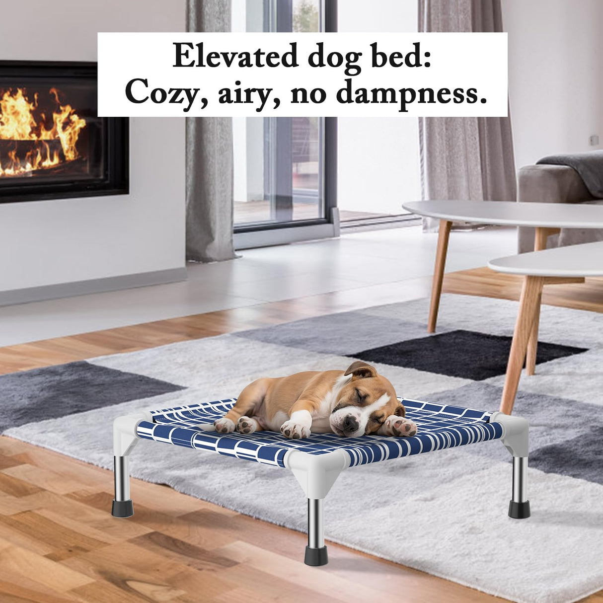 Elevated Dog Bed - Soft Comfortable Fabric, Easy to Clean, Stainless Steel Frame, Raised Design for Air Circulation, Durable Pet Cot for Small Dogs, Breathable & Stable Puppy Bed