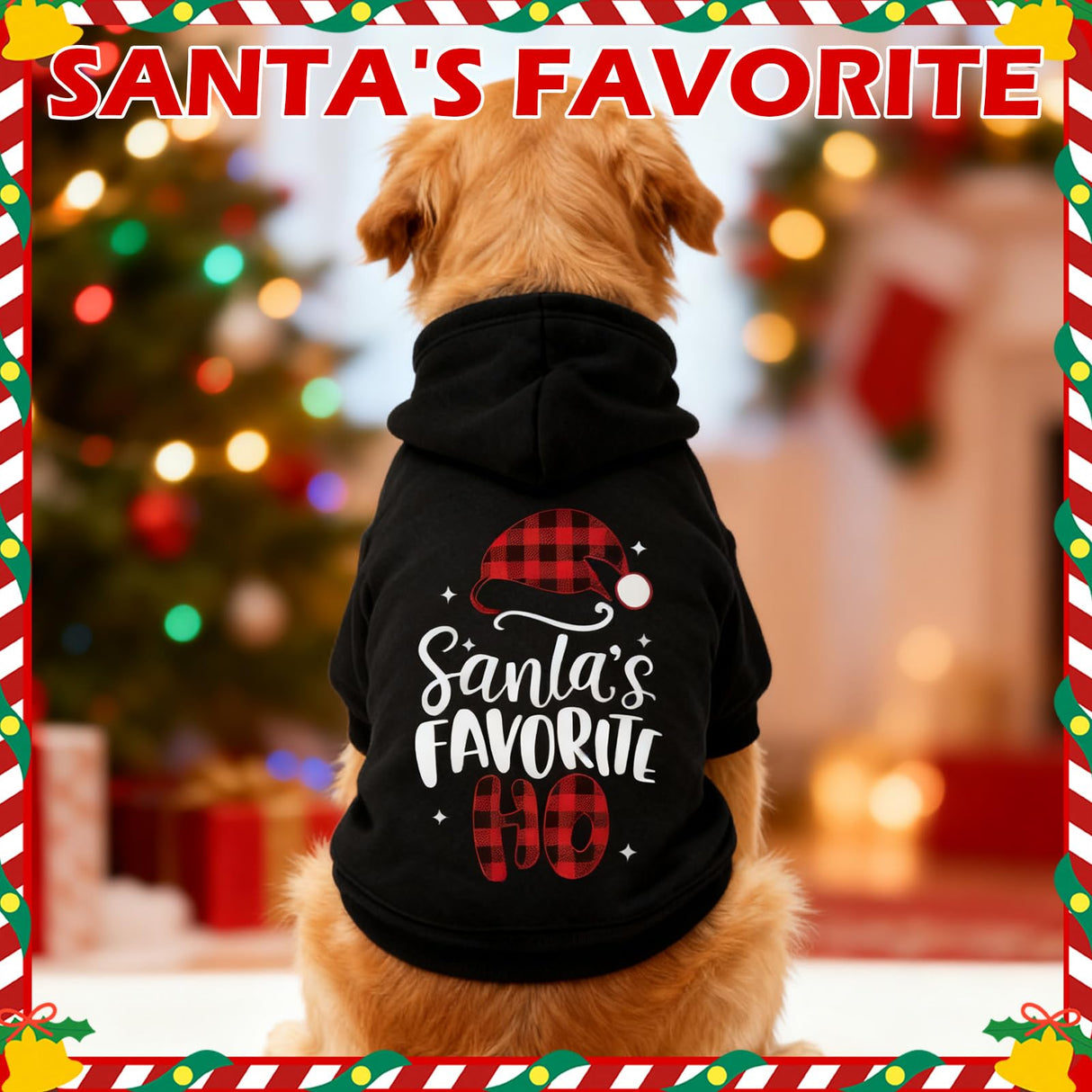 EXPAWLORER Dog Christmas Hoodie - Dog Christmas Sweater Xmas Sweatshirt with Santa Hat Print, Warm Fleece Lined Holiday Pet Outfit with Leash Hole, Cozy Soft Pet Clothes Coat for Large Dogs, 2XL