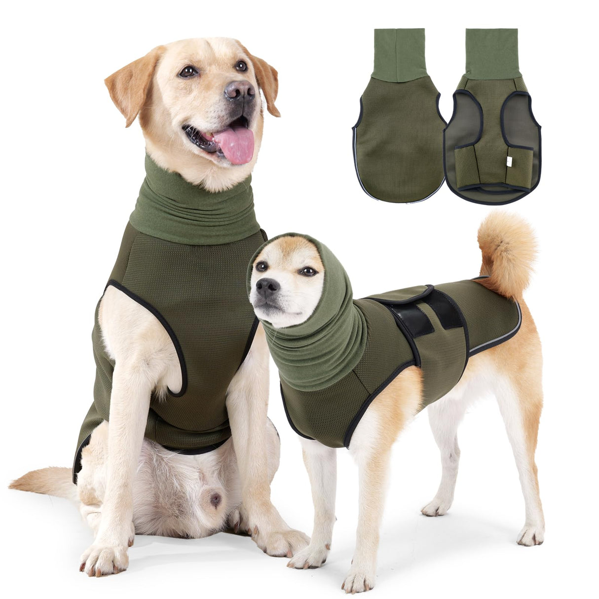 JOHNBOLIN Dog Anxiety Jacket, Dog Shirt with Turtleneck, Breathable Calming Vest, Indoor and Outdoor Separated Pet Jacket (Military Green, Medium)
