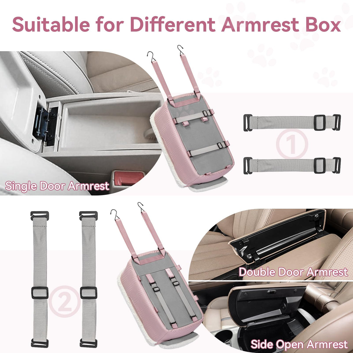 PETSFIT Cat Car Seat, Portable Console Dog Car Seat with Safe Protective Hooks, Luxury Pet Car Seat Includes Safety Leash and Storage Pocket for Pets Up to 9 lbs (Pink)