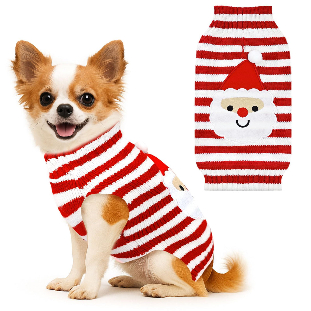 BAEJMJK Dog Christmas Sweater Striped Xmas Holiday Dog Clothes Warm Turtleneck Pet Puppy Outfits Costume Fall Winter Knit Pullover for Small Medium Large Dogs(Red Santa,XX-Large)