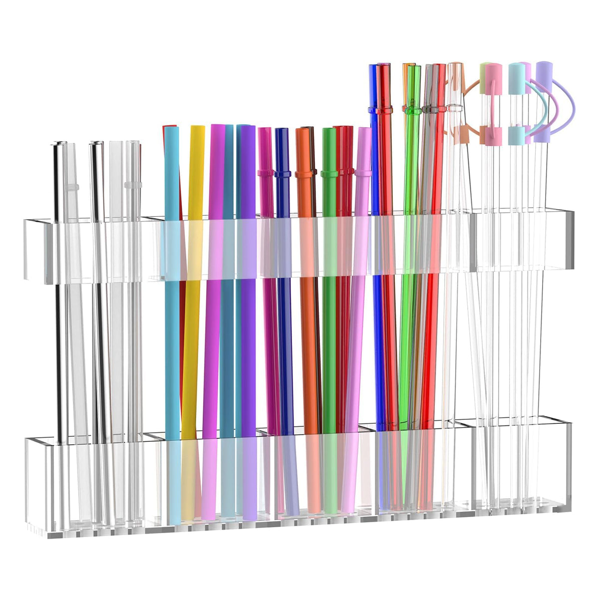 9.5” Large Acrylic Straw Holder for Cabinet Door, Reusable Adjustable Two-Part Straws Organizer with Ultra Sticky Adhesive Strips, 2026 Straw Storage for Kitchen Cupboard (Transparent)