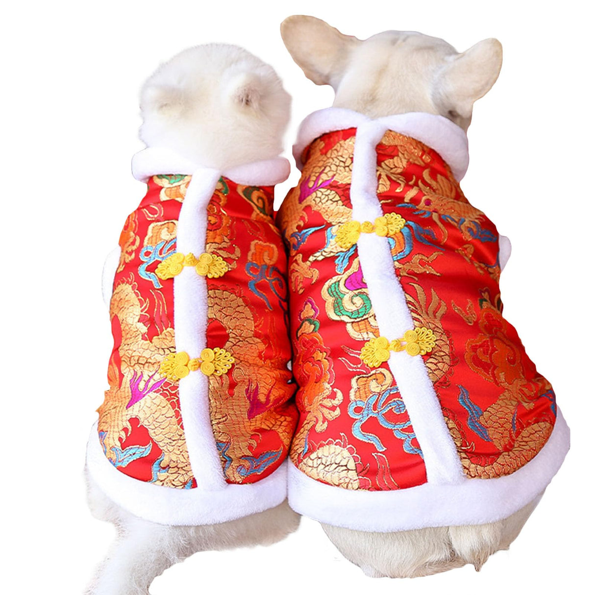 BAMY New Year Dog Dragon Robe Costume Warm Cat Cheongsam Winter Pet Clothes Vest of The Tang Dynasty Christmas Coat for Cats Teddy Bichon Small Medium Dogs (XXL (Chest Circumference 24.4in))