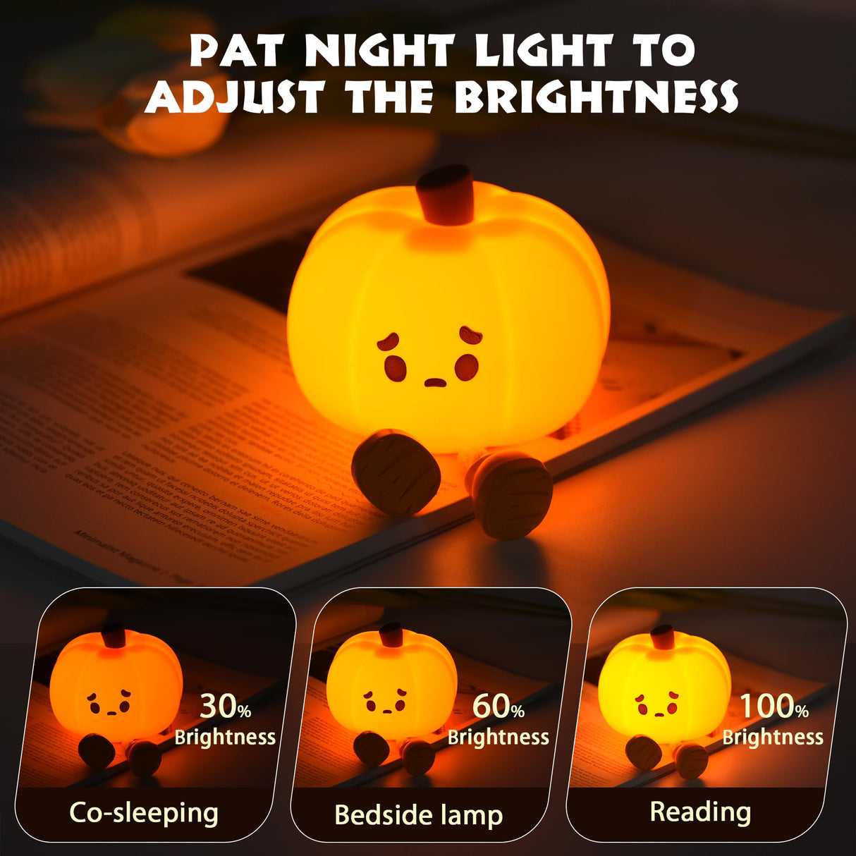Dylviw Pumpkin Night Light, Cute LED Lamp, Silicone Dimmable Nursery Nightlight for Kids, Silicone Rechargeable Bedside Touch Lamp, Funny Office Desk and Halloween Decor Toy for Woman and Kids