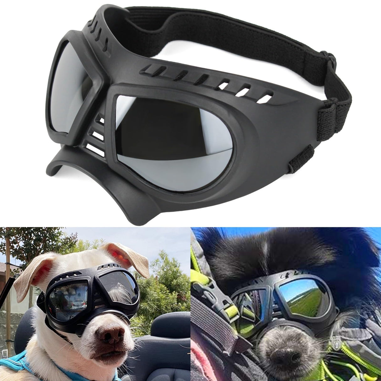 NAMSAN Dog Goggles Small Breed, UV-Protection Doggie Sunglasses for Small to Medium Dogs, Soft Doggy Eye Protection, Anti-Fog Anti-Dust Windproof Snowproof, Adjustable Straps, Lens Silver