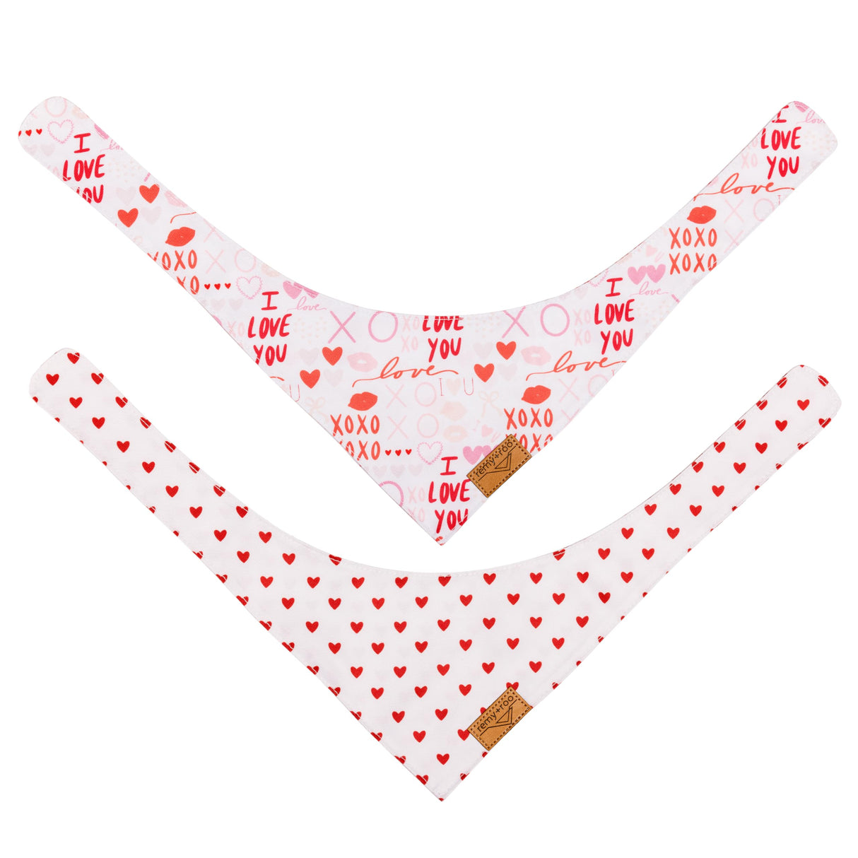 Remy+Roo Valentines Dog Bandana- 2 Pack | Premium Durable Fabric Valentines Bandanas for Dogs | Adjustable Fit | Multiple Sizes Offered (X-Large, XOXO)