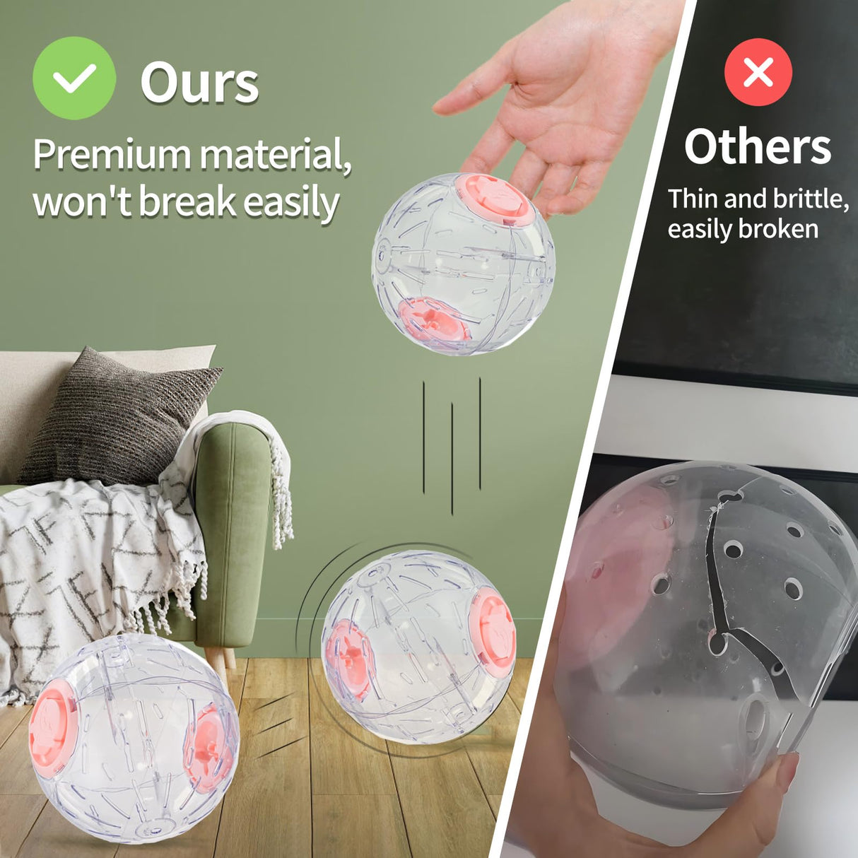 7.9 Inch Hamster Ball, Running Ball Toy, Transparent, Breathable, Promote Exercise Health, Reduce Stress, Easy to Clean, Hamster Accessory, for Syrian Dwarf Hamster, Gerbils, Mice, Small Pets, Pink