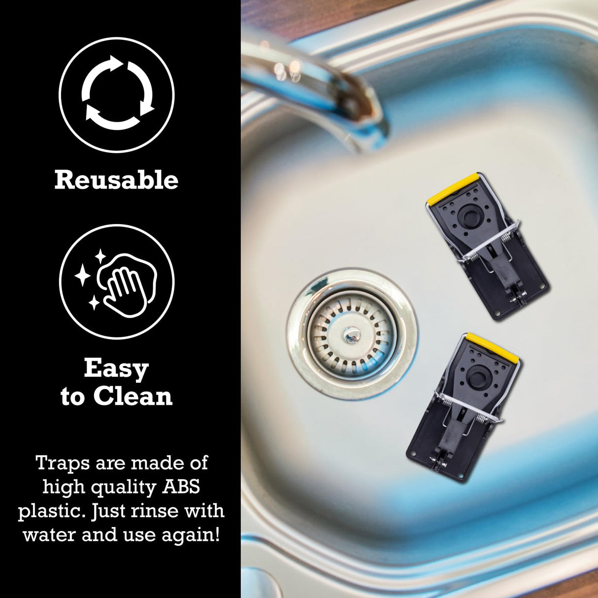TwinTech Stainless Steel Mechanical Mouse Traps for Indoor and Outdoor Rodent Control | Reusable Rat Traps with Stainless Steel Snap Trap | Safe Mouse Snap Traps with Finger Protection | 6-Pack